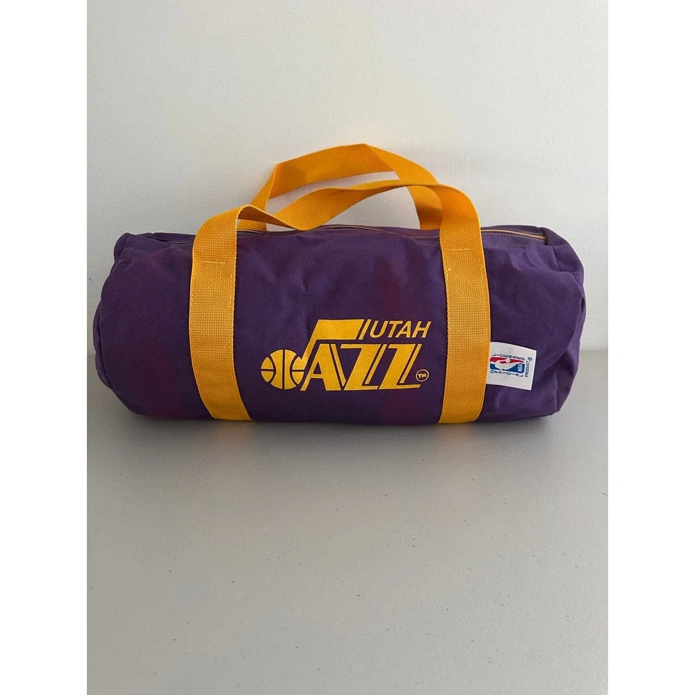 Vintage 80s Utah Jazz NBA Mini Duffle Bag Purple Gold Note Canvas Travel Gym Bag